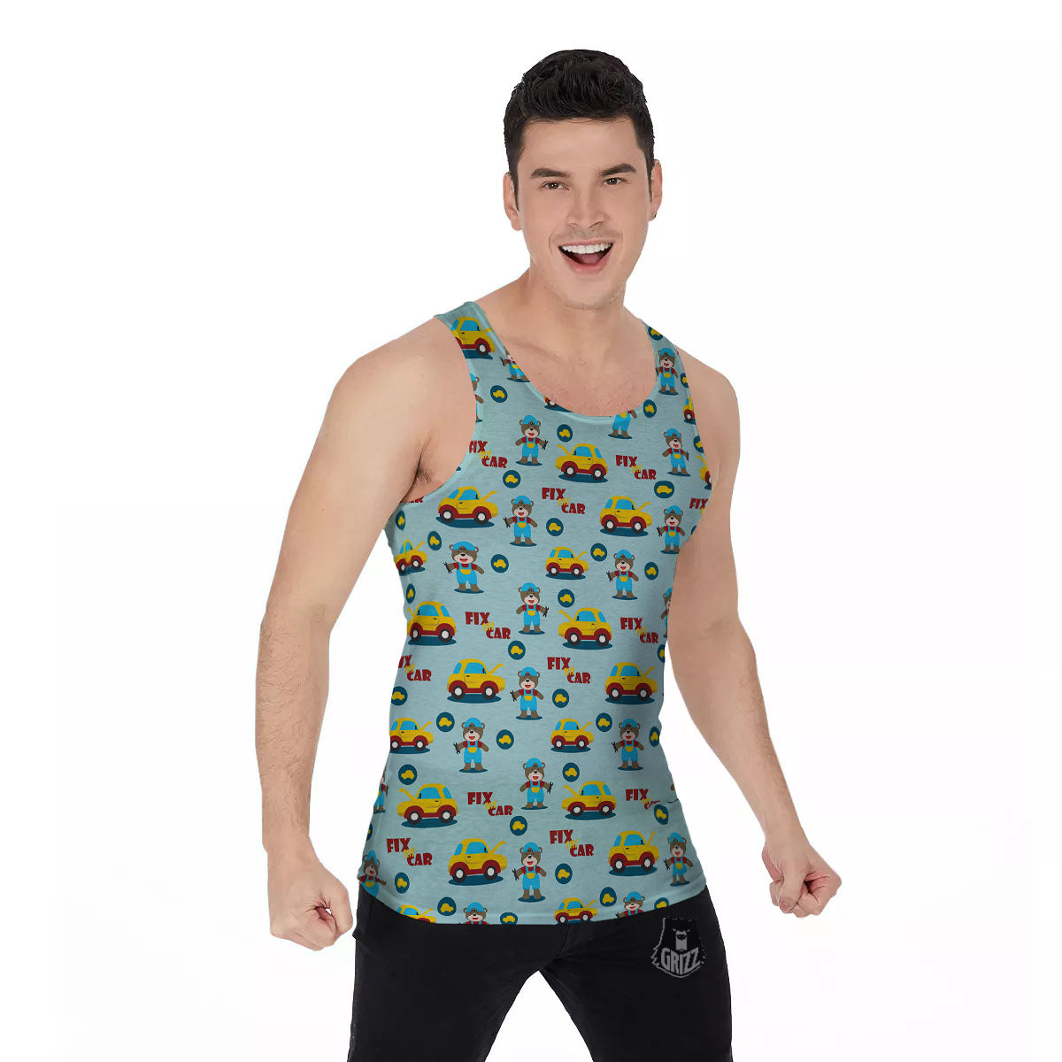 Mechanic Cartoon Print Pattern Men's Tank Top-grizzshop