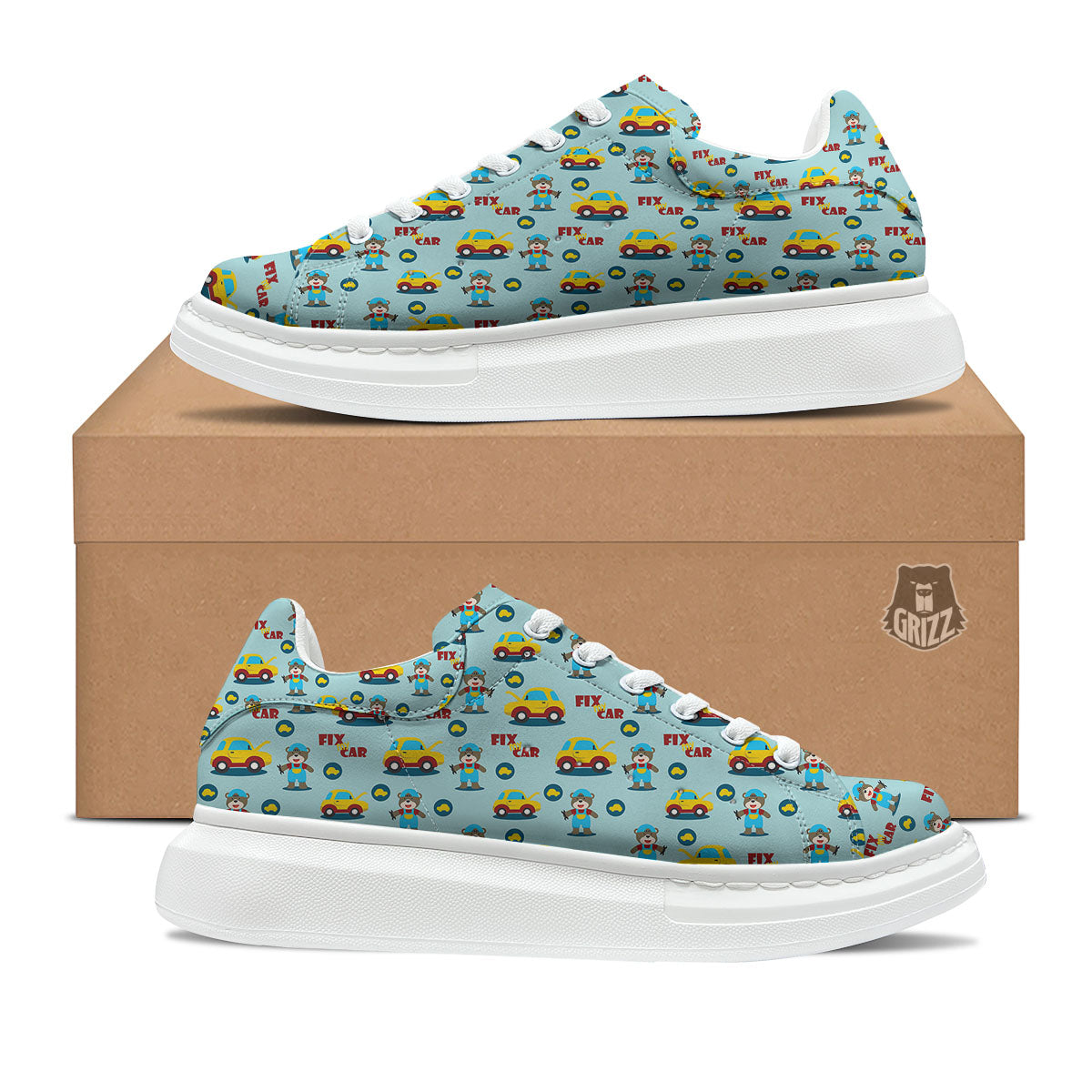 Mechanic Cartoon Print Pattern Platform Shoes-grizzshop