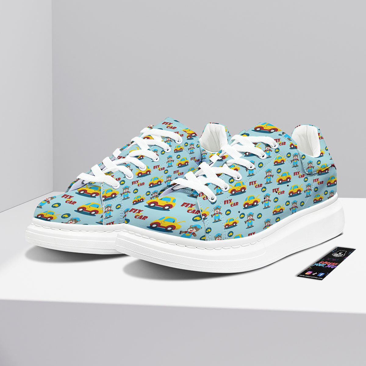 Mechanic Cartoon Print Pattern Platform Shoes-grizzshop