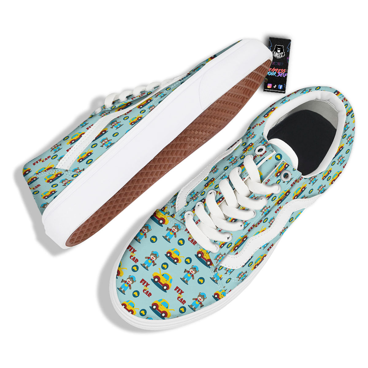Mechanic Cartoon Print Pattern Skate Shoes-grizzshop