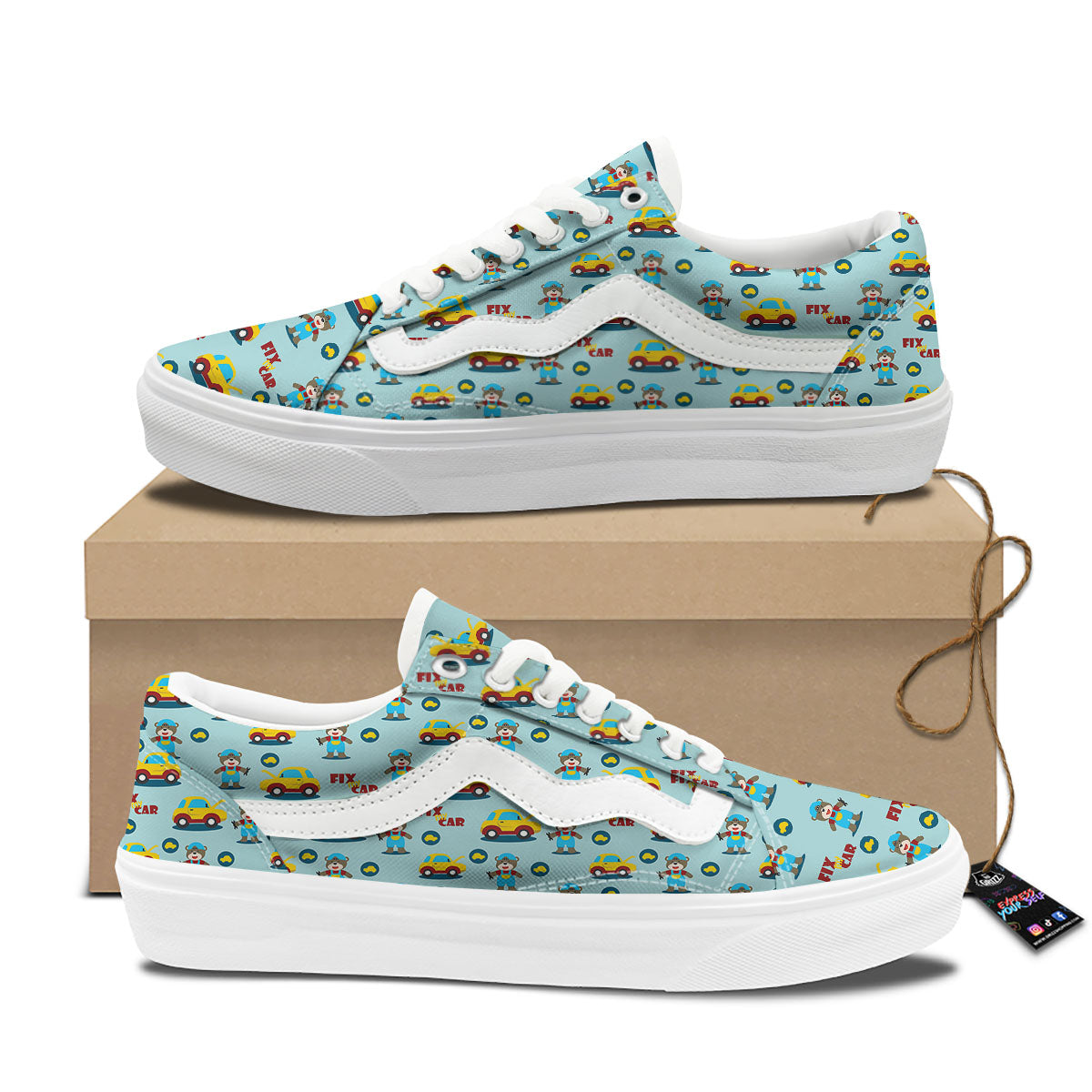 Mechanic Cartoon Print Pattern Skate Shoes-grizzshop