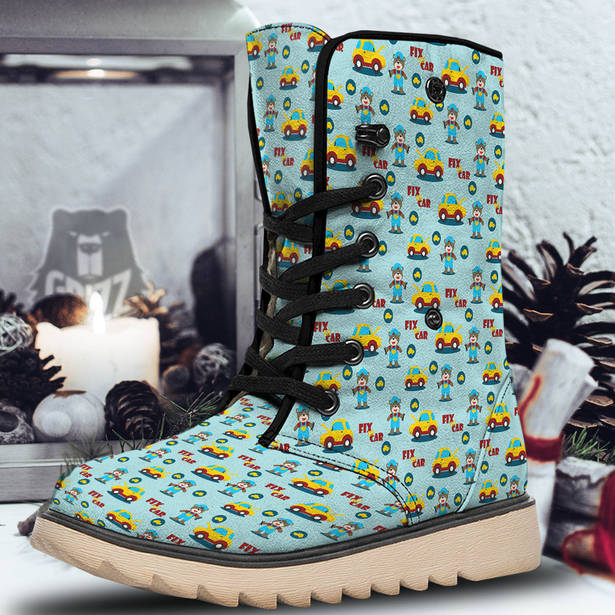 Mechanic Cartoon Print Pattern Snow Boots-grizzshop