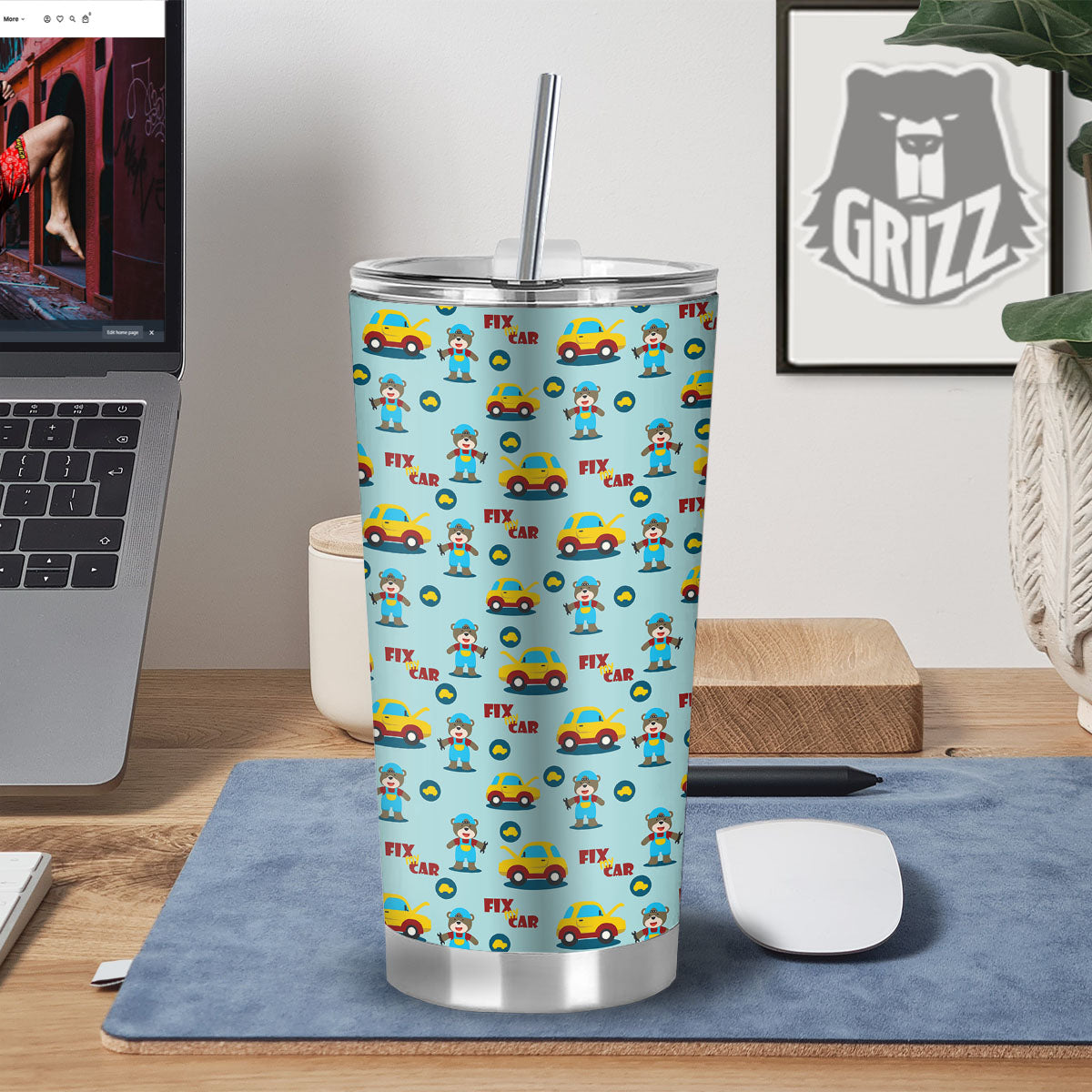 Mechanic Cartoon Print Pattern Tumbler-grizzshop