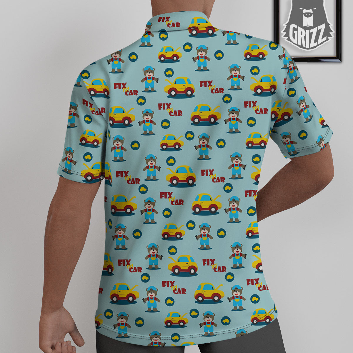 Mechanic Cartoon Print Pattern Untucked Shirts-grizzshop