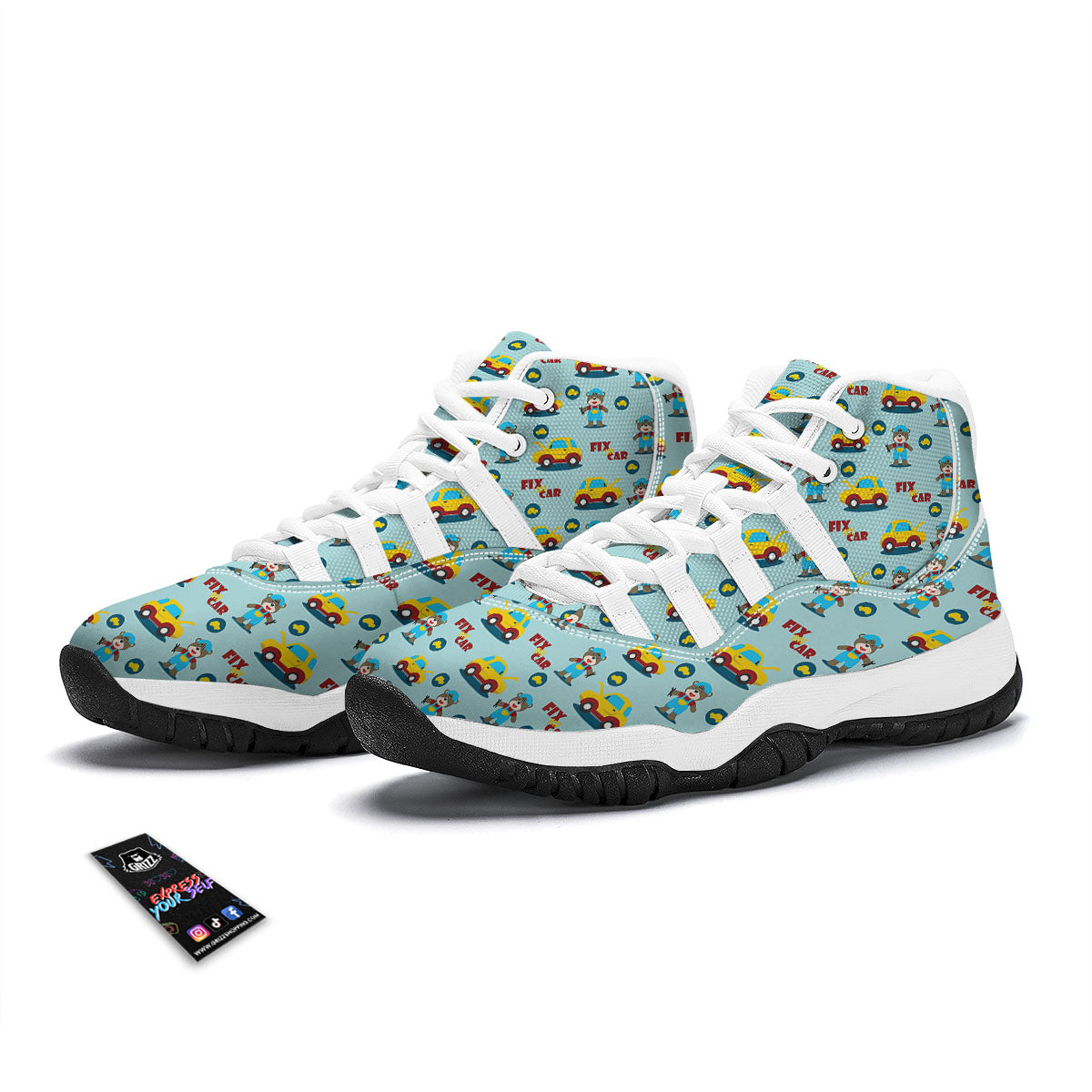 Mechanic Cartoon Print Pattern White Bball Shoes-grizzshop
