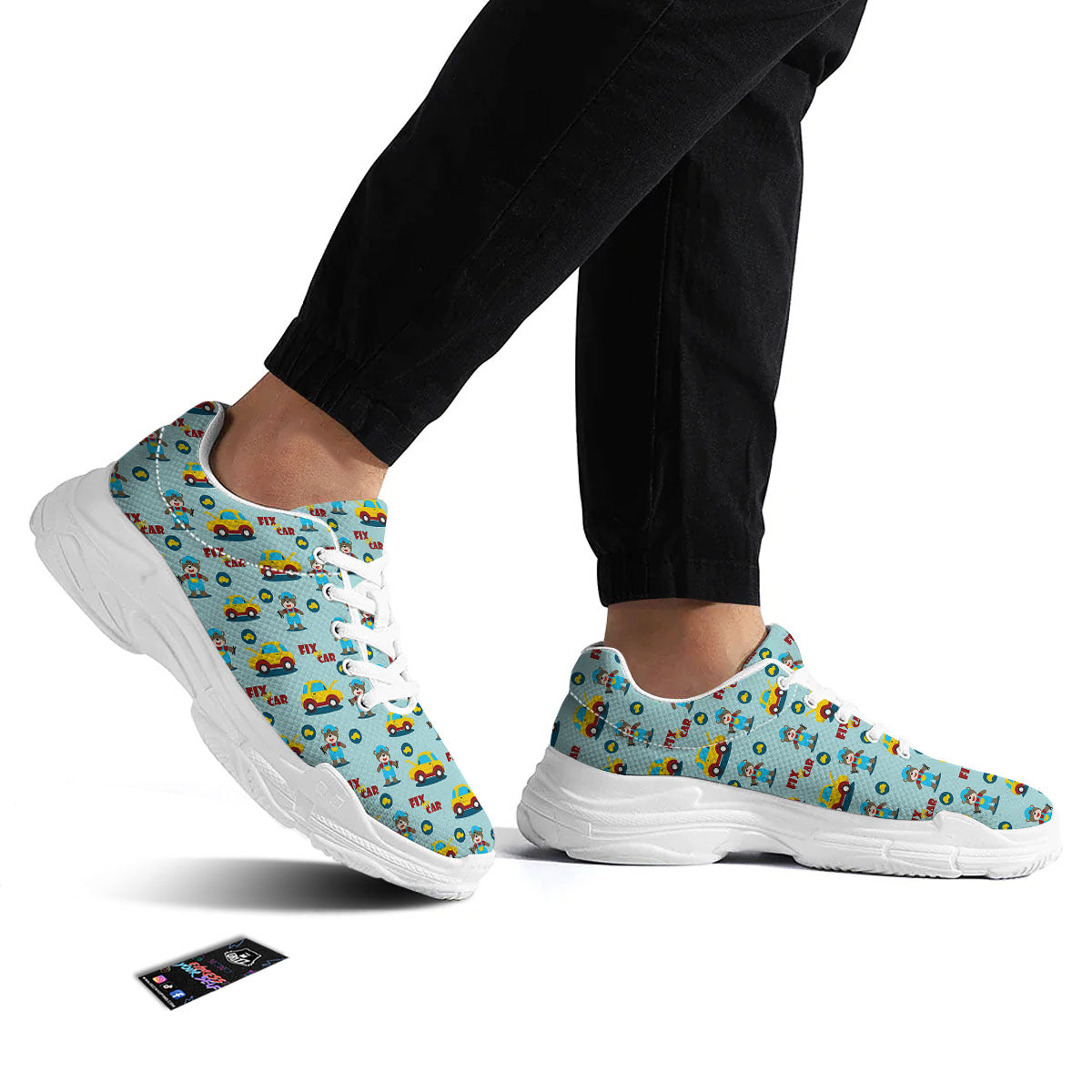 Mechanic Cartoon Print Pattern White Chunky Shoes-grizzshop