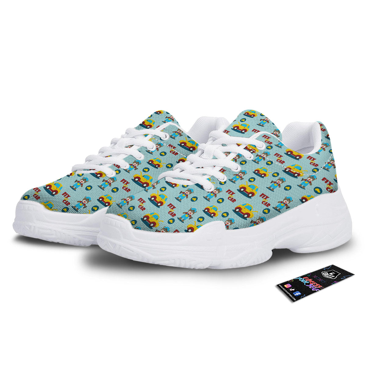 Mechanic Cartoon Print Pattern White Chunky Shoes-grizzshop
