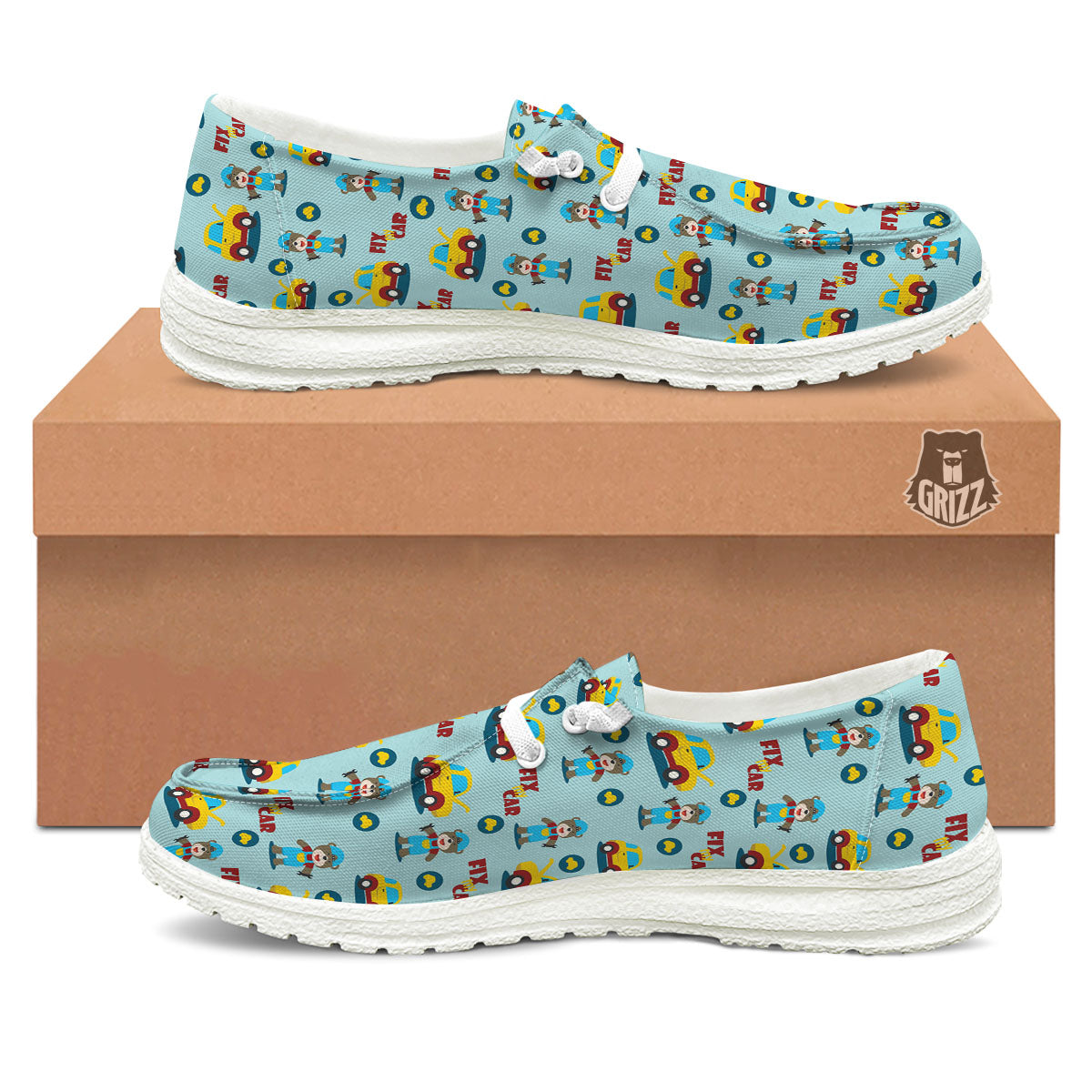 Mechanic Cartoon Print Pattern White Loafers-grizzshop