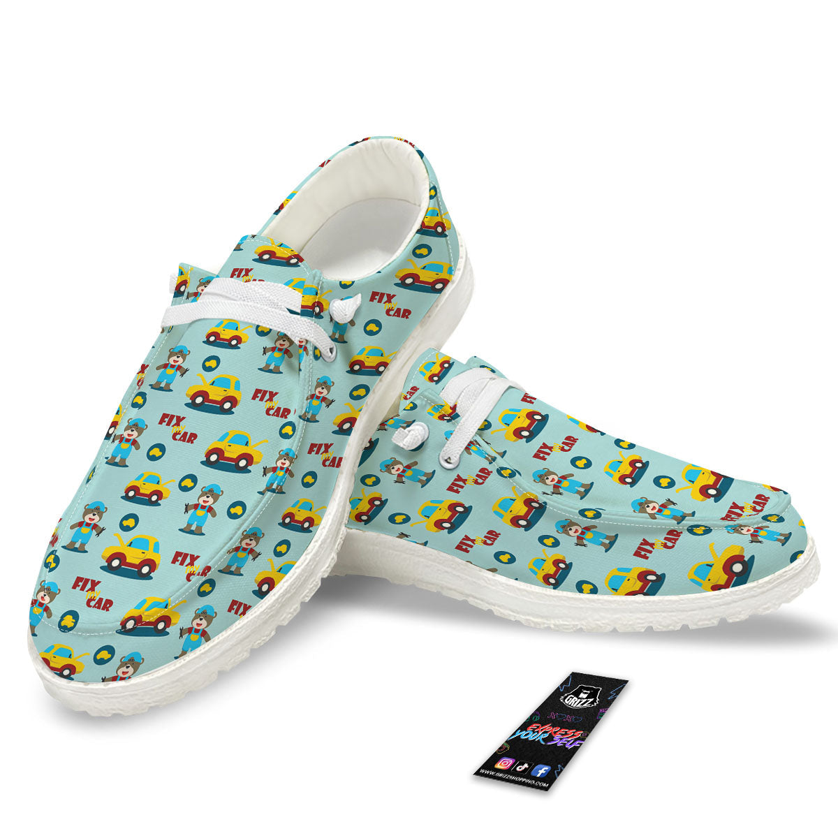 Mechanic Cartoon Print Pattern White Loafers-grizzshop