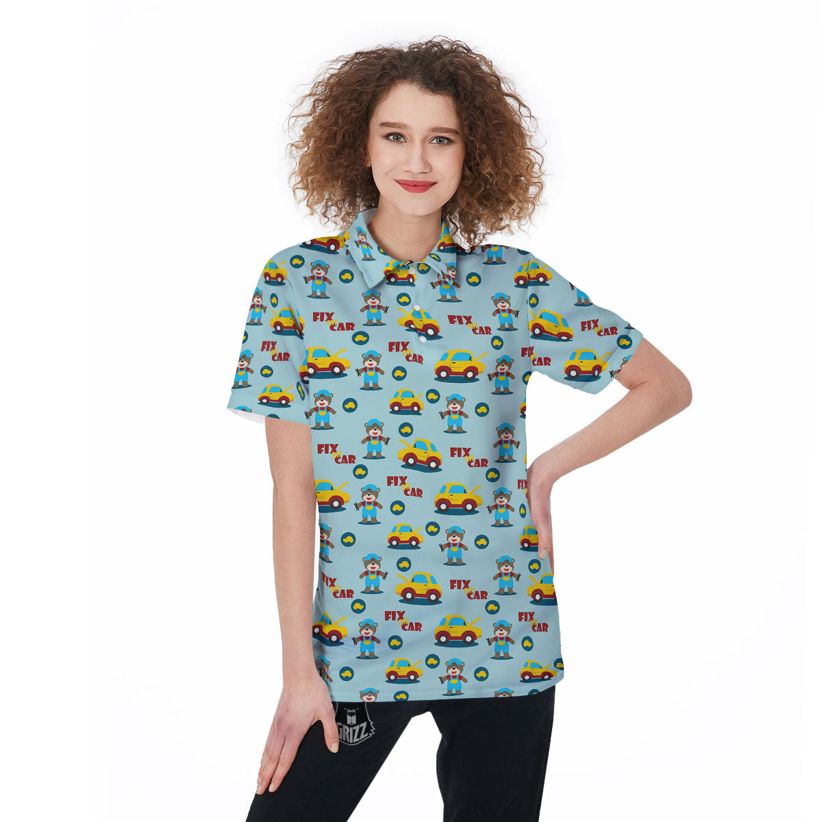 Mechanic Cartoon Print Pattern Women's Golf Shirts-grizzshop