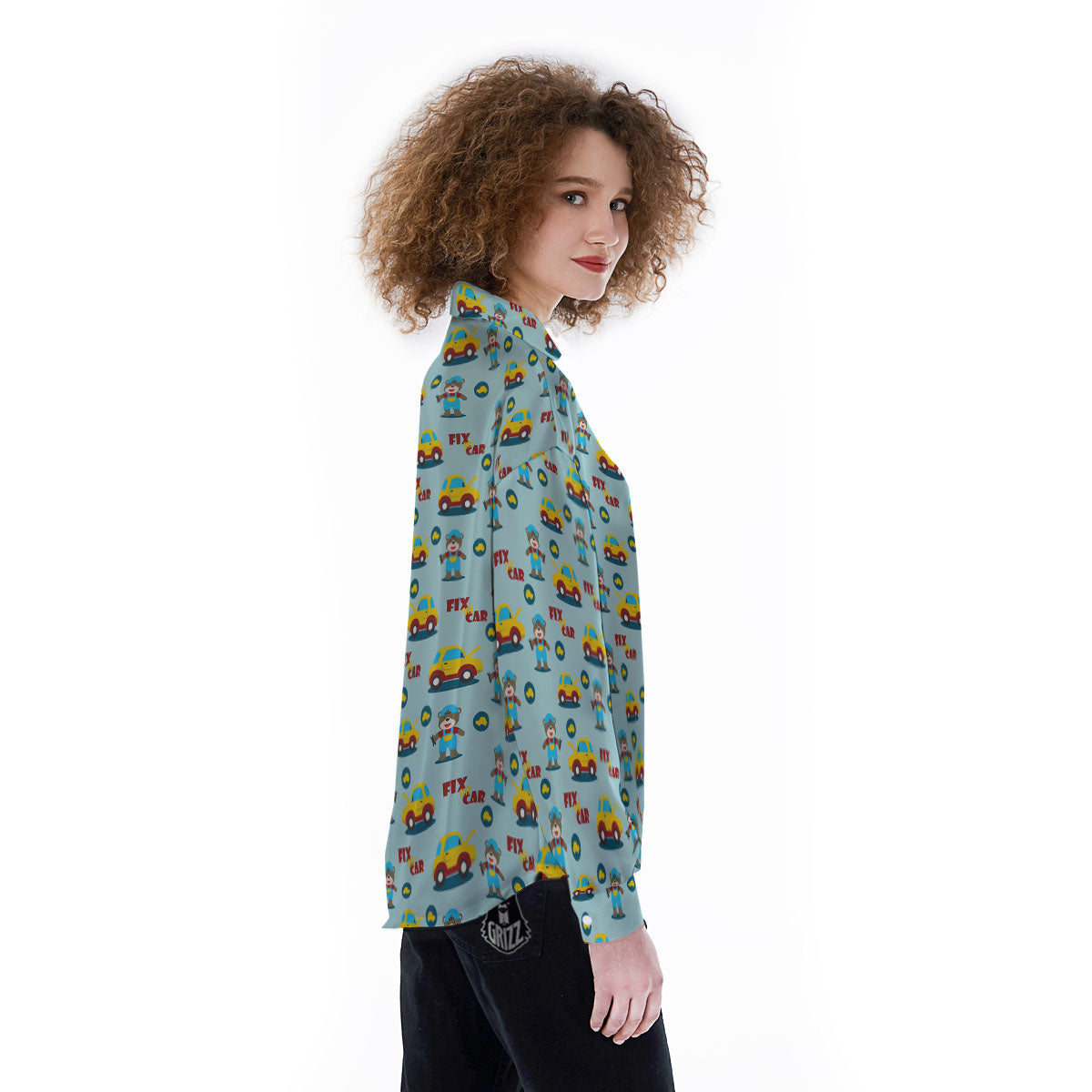 Mechanic Cartoon Print Pattern Women's Long Sleeve Shirts-grizzshop