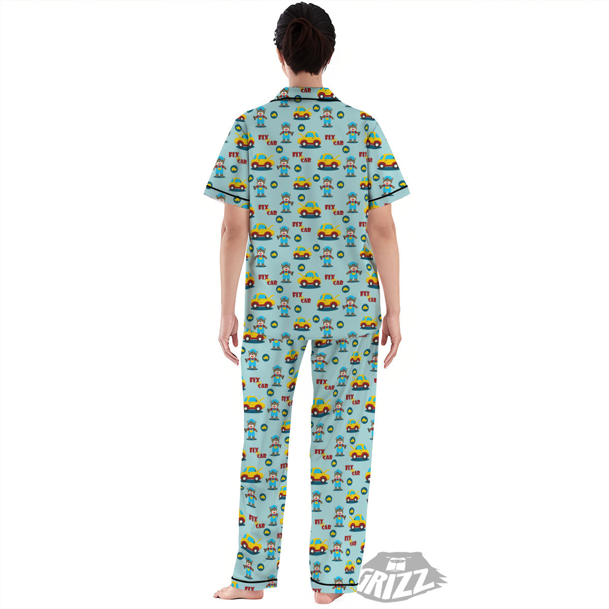 Mechanic Cartoon Print Pattern Women's Pajamas Set-grizzshop