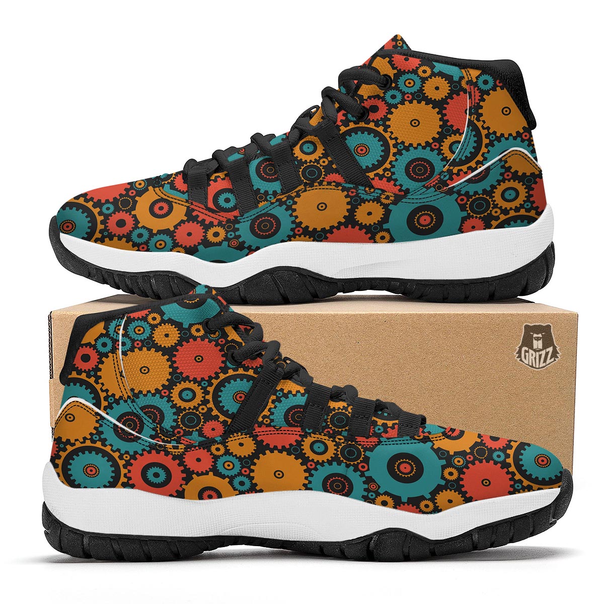 Mechanic Colorful Pattern Print Black Bball Shoes-grizzshop