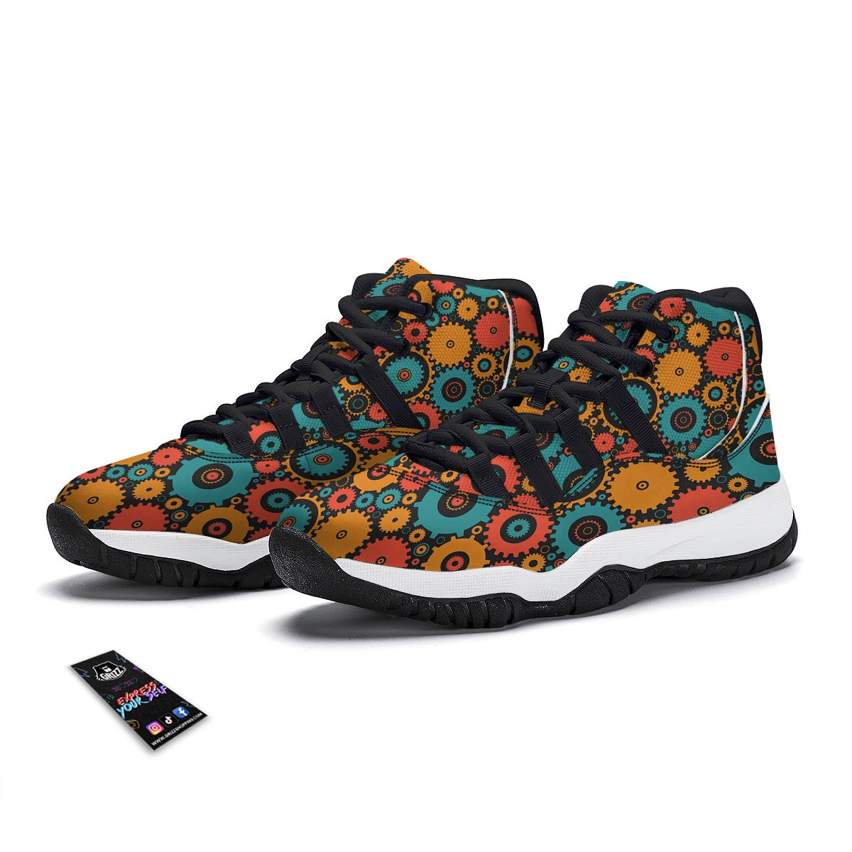 Mechanic Colorful Pattern Print Black Bball Shoes-grizzshop