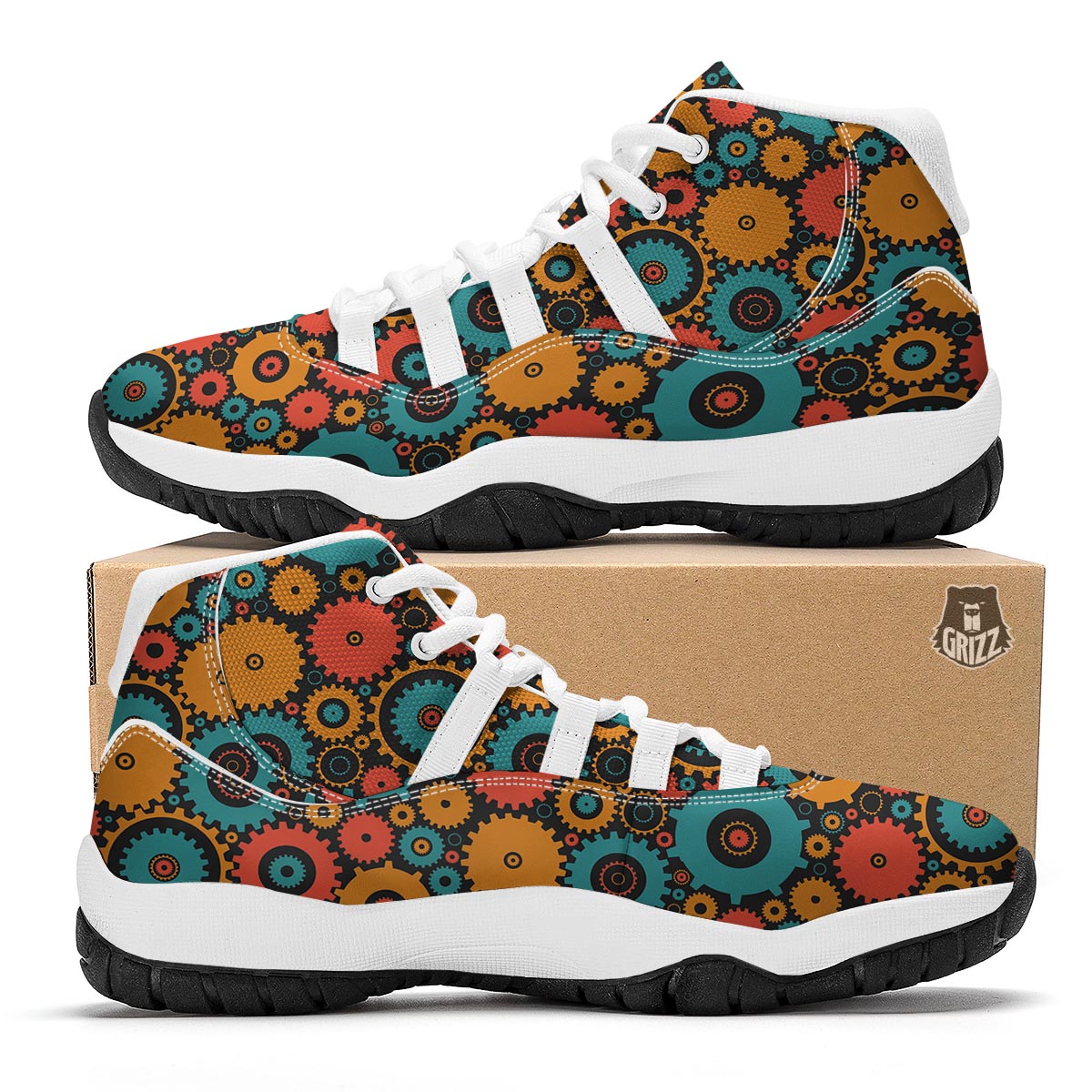 Mechanic Colorful Pattern Print White Bball Shoes-grizzshop