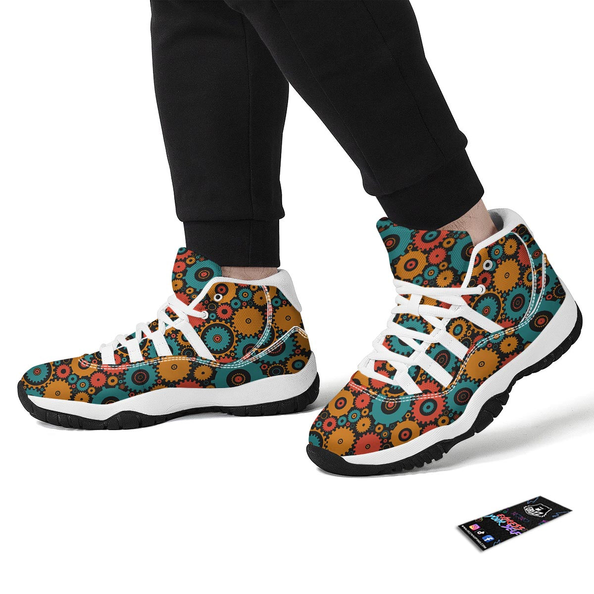 Mechanic Colorful Pattern Print White Bball Shoes-grizzshop