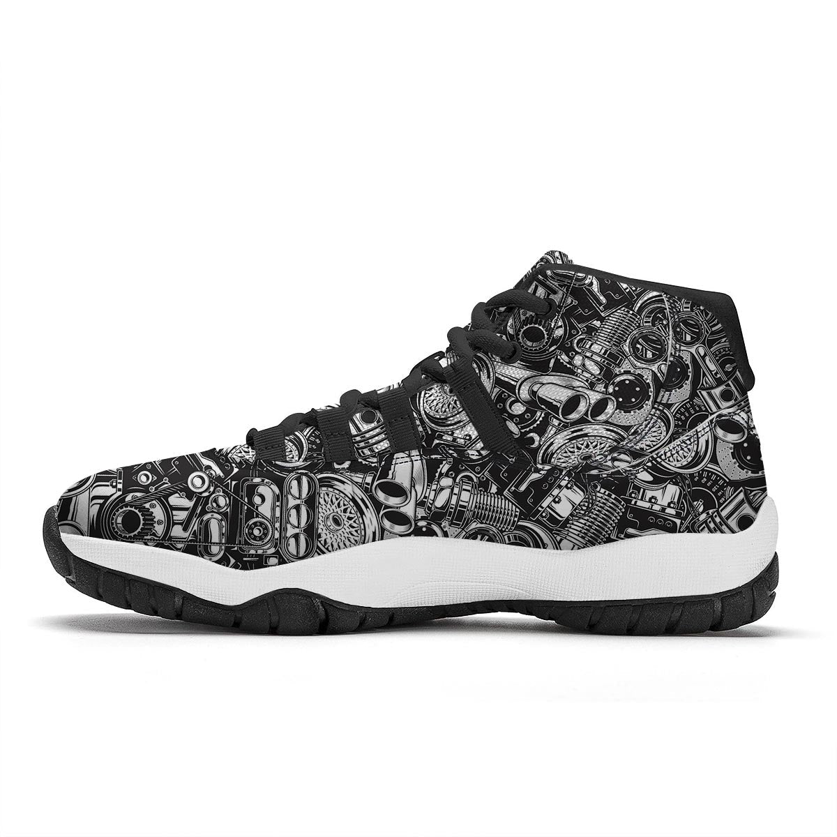Mechanic Pattern Print Black Bball Shoes-grizzshop
