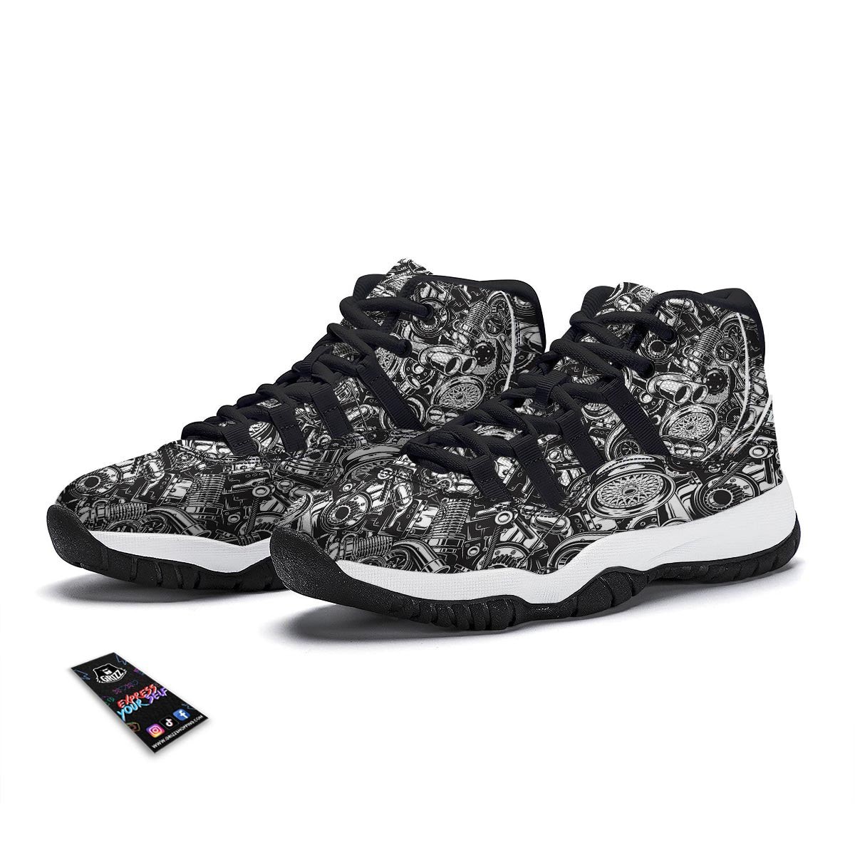 Mechanic Pattern Print Black Bball Shoes-grizzshop