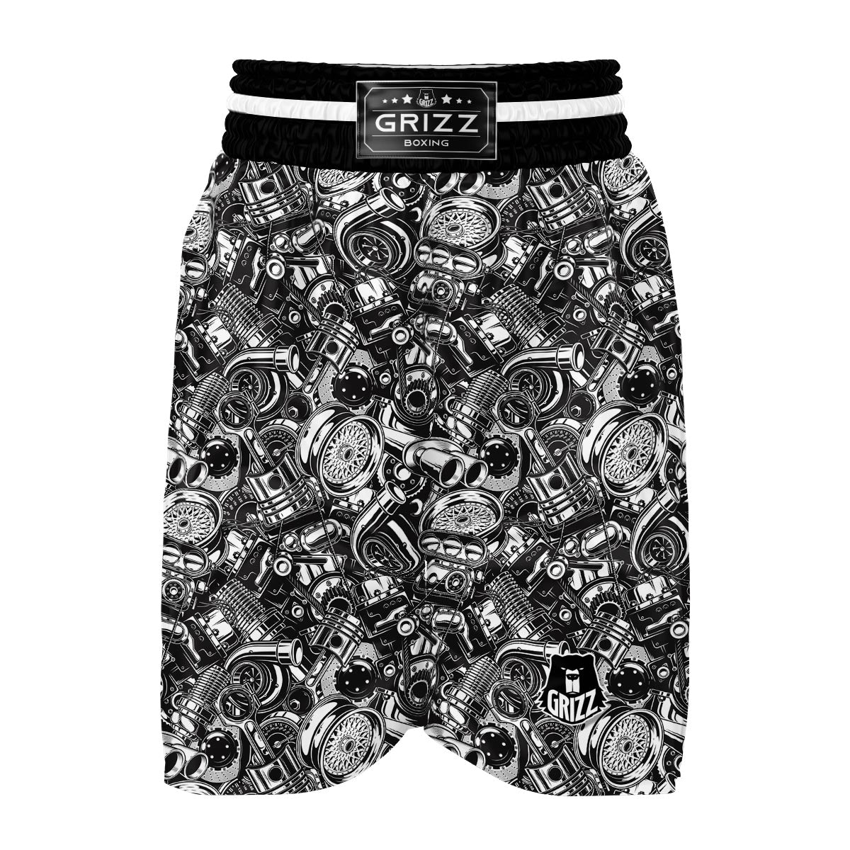 Mechanic Pattern Print Boxing Shorts-grizzshop