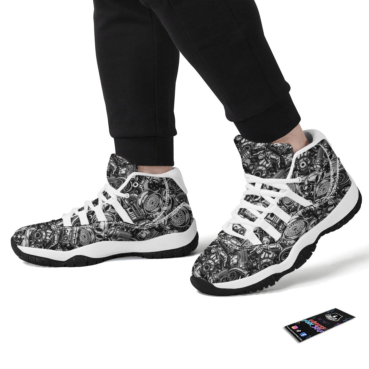 Mechanic Pattern Print White Bball Shoes-grizzshop
