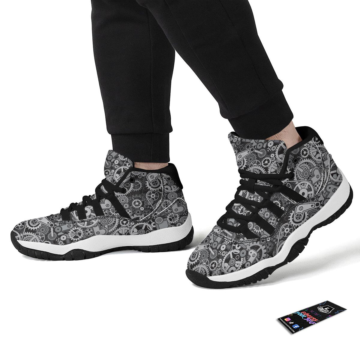 Mechanic Print Pattern Black Bball Shoes-grizzshop