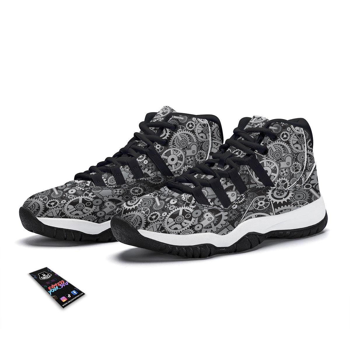 Mechanic Print Pattern Black Bball Shoes-grizzshop