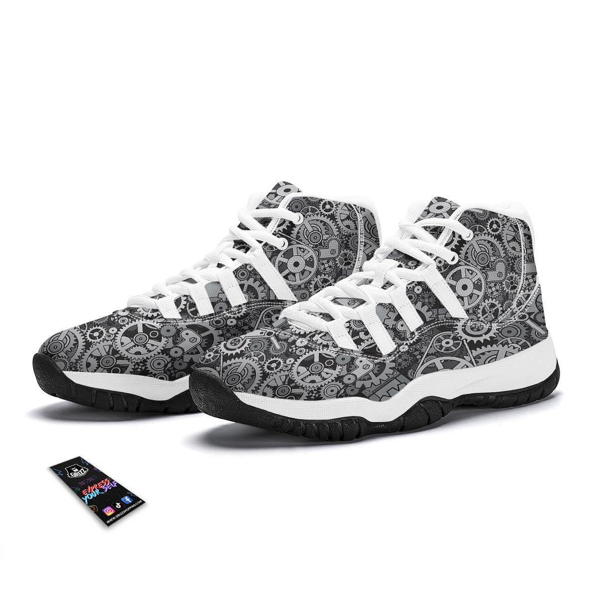 Mechanic Print Pattern White Bball Shoes-grizzshop