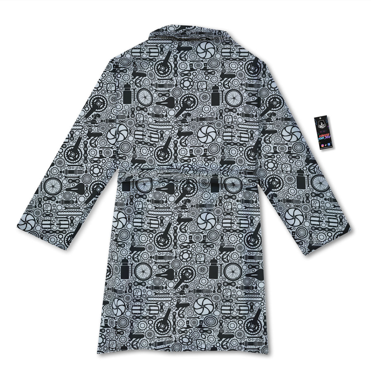 Mechanic White And Black Print Pattern Bathrobe-grizzshop