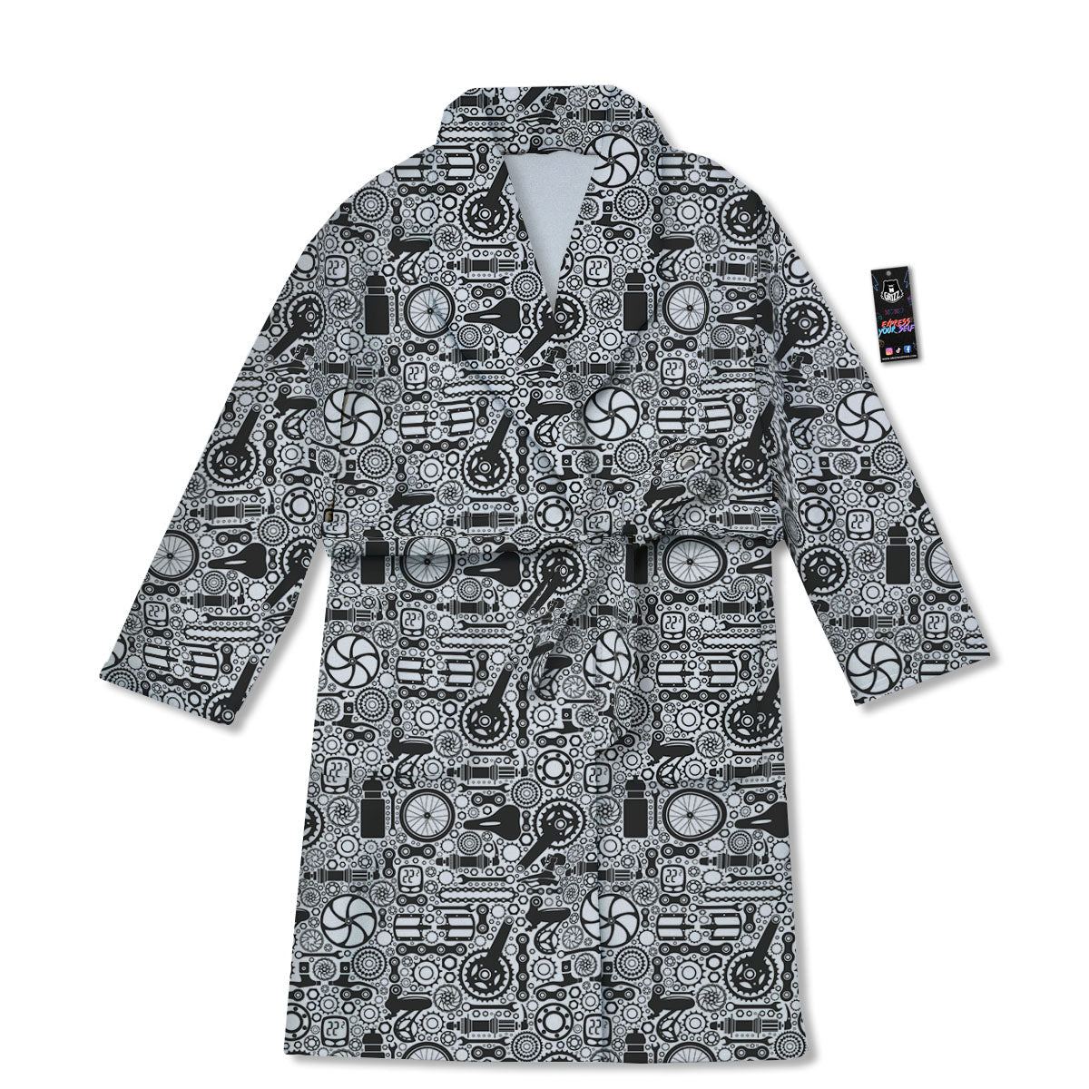 Mechanic White And Black Print Pattern Bathrobe-grizzshop