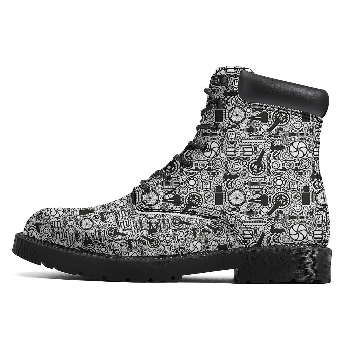 Mechanic White And Black Print Pattern Boots-grizzshop