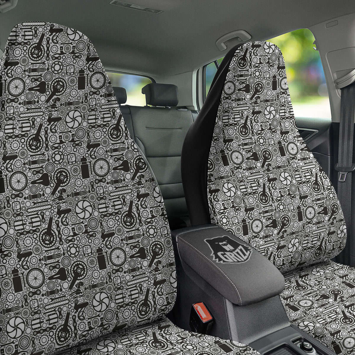 Mechanic White And Black Print Pattern Car Seat Covers-grizzshop