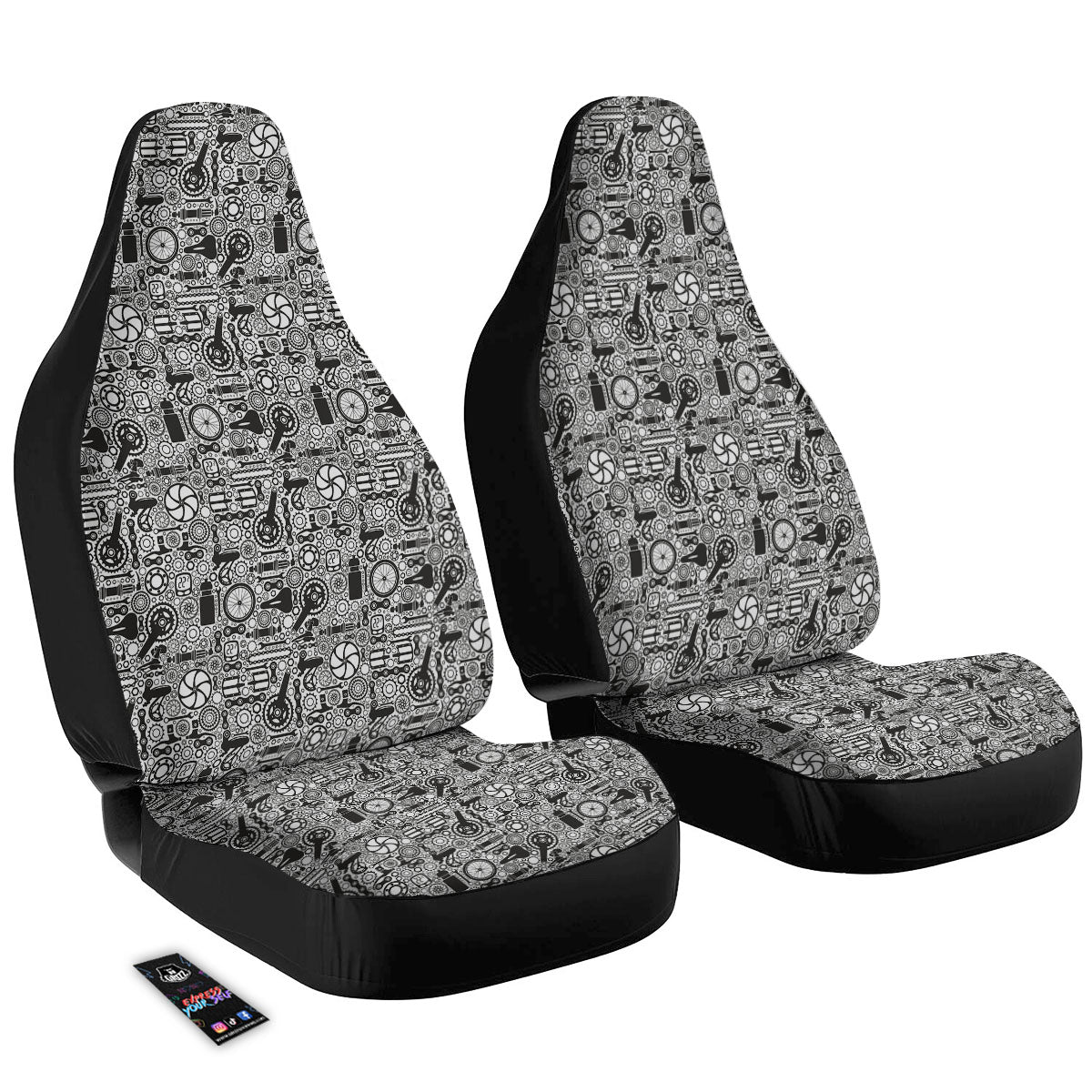 Mechanic White And Black Print Pattern Car Seat Covers-grizzshop