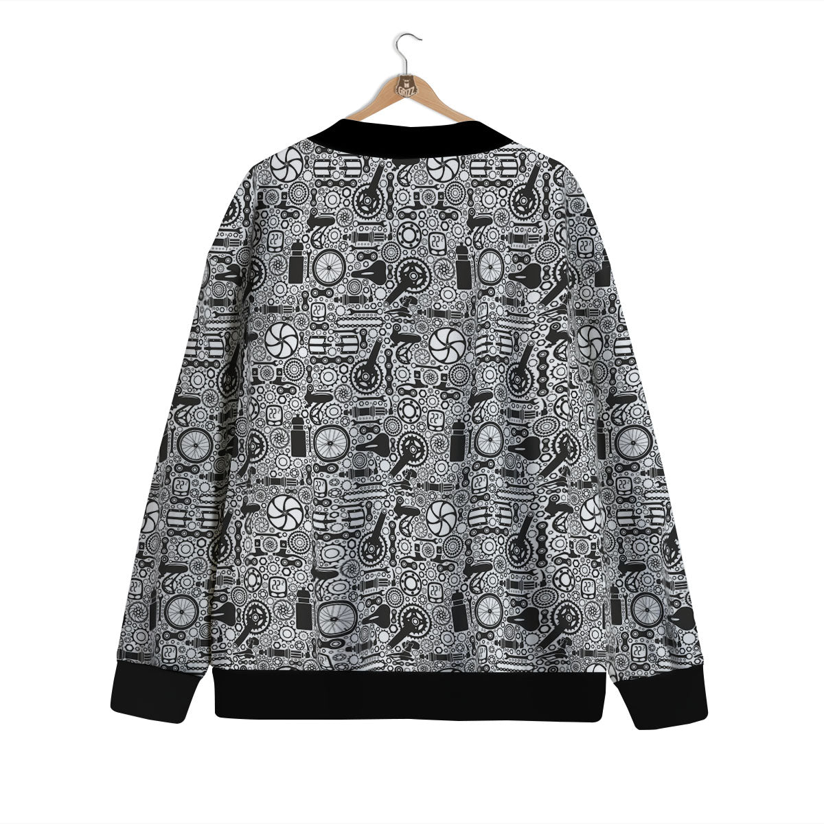Mechanic White And Black Print Pattern Cardigan-grizzshop