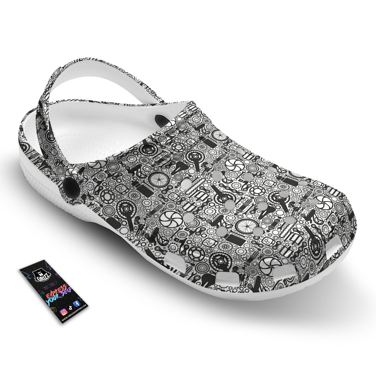 Mechanic White And Black Print Pattern Clog-grizzshop