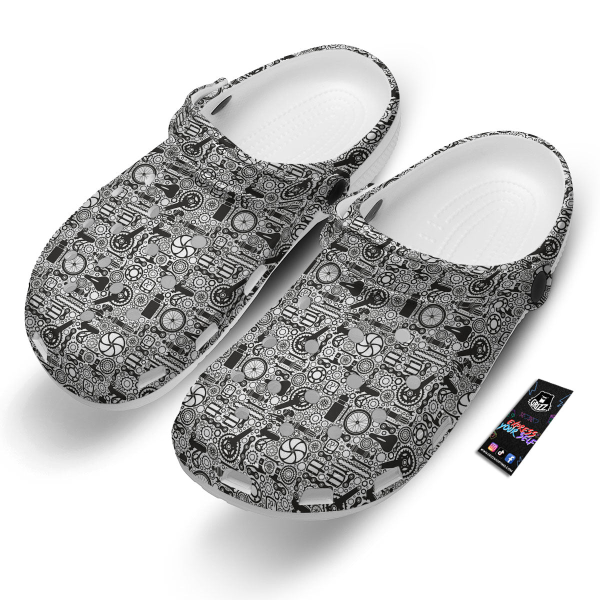 Mechanic White And Black Print Pattern Clog-grizzshop
