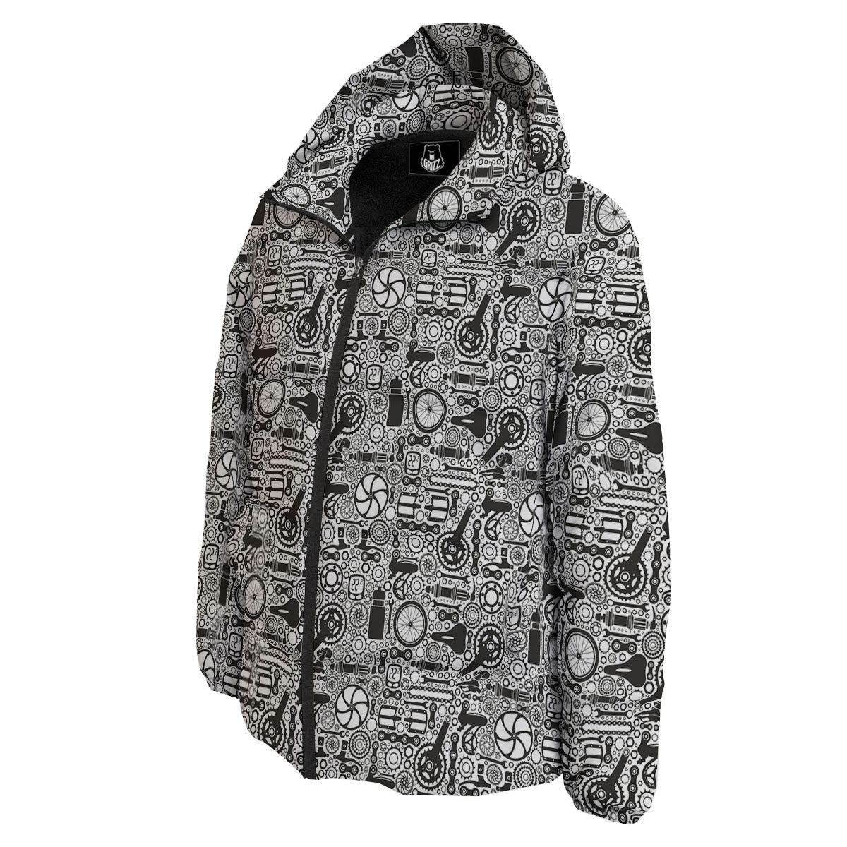 Mechanic White And Black Print Pattern Down Jacket-grizzshop