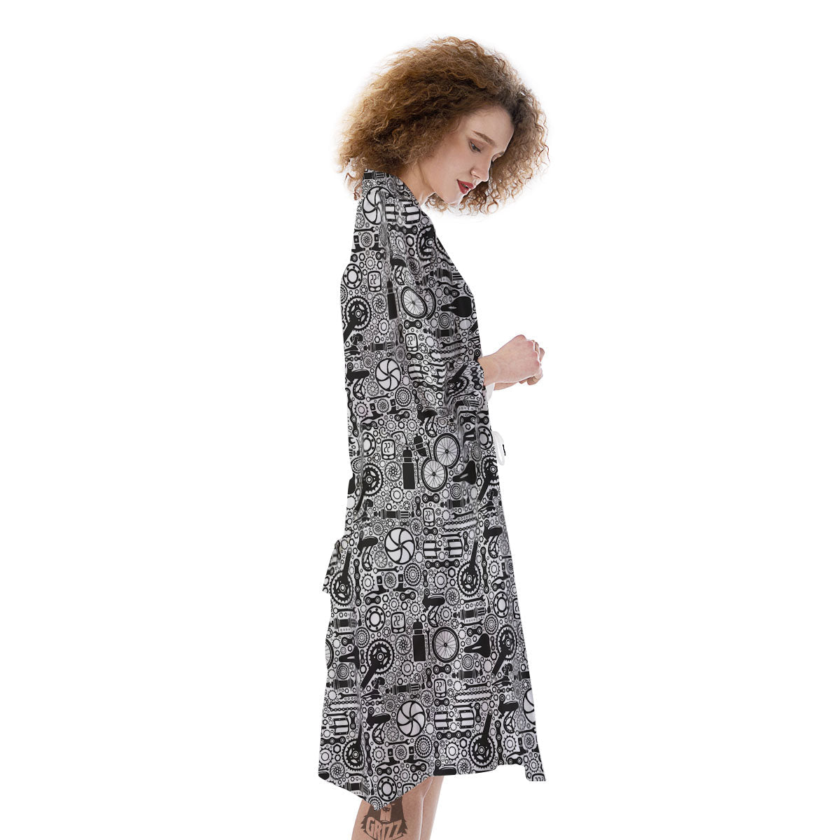 Mechanic White And Black Print Pattern Kimono-grizzshop