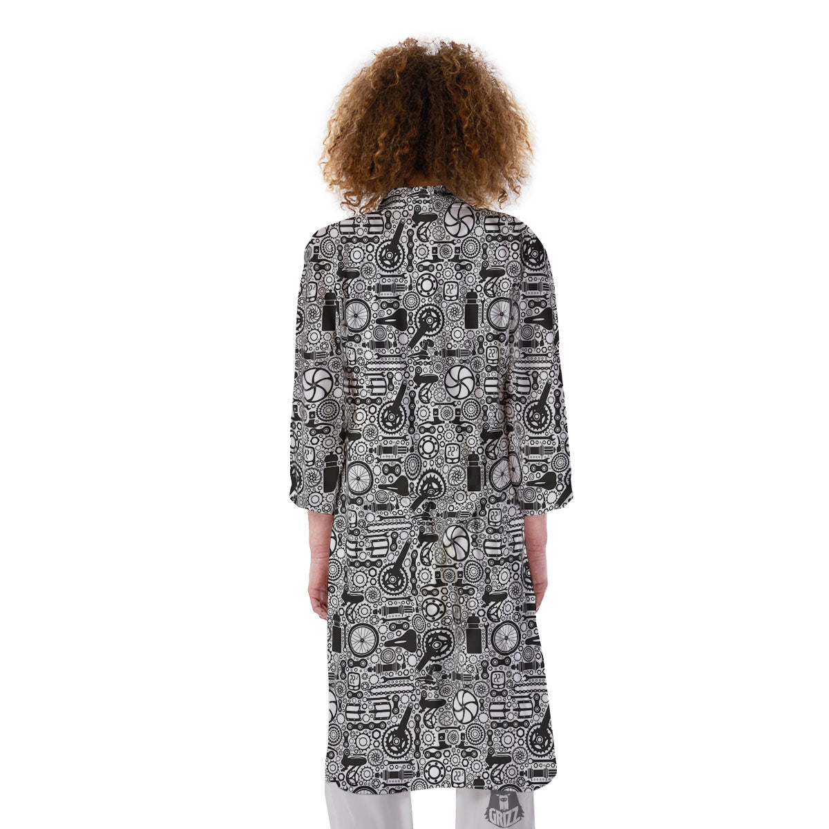 Mechanic White And Black Print Pattern Kimono-grizzshop