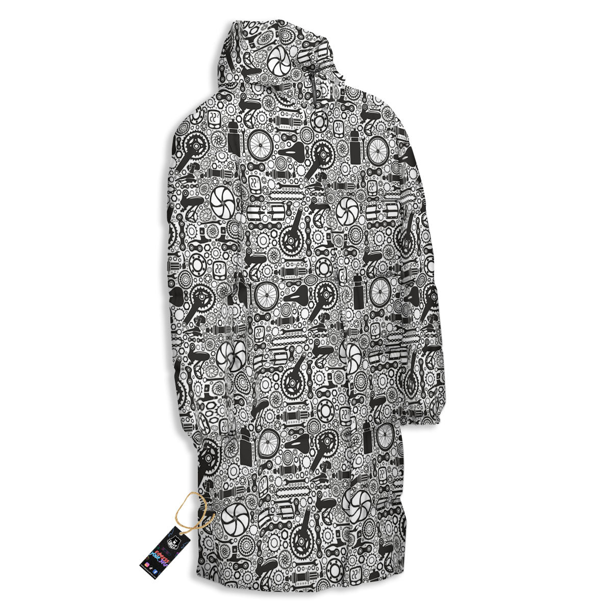 Mechanic White And Black Print Pattern Long Down Jacket-grizzshop