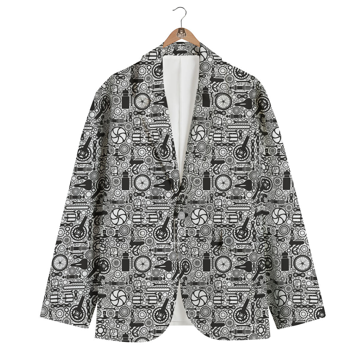 Mechanic White And Black Print Pattern Men's Blazer-grizzshop