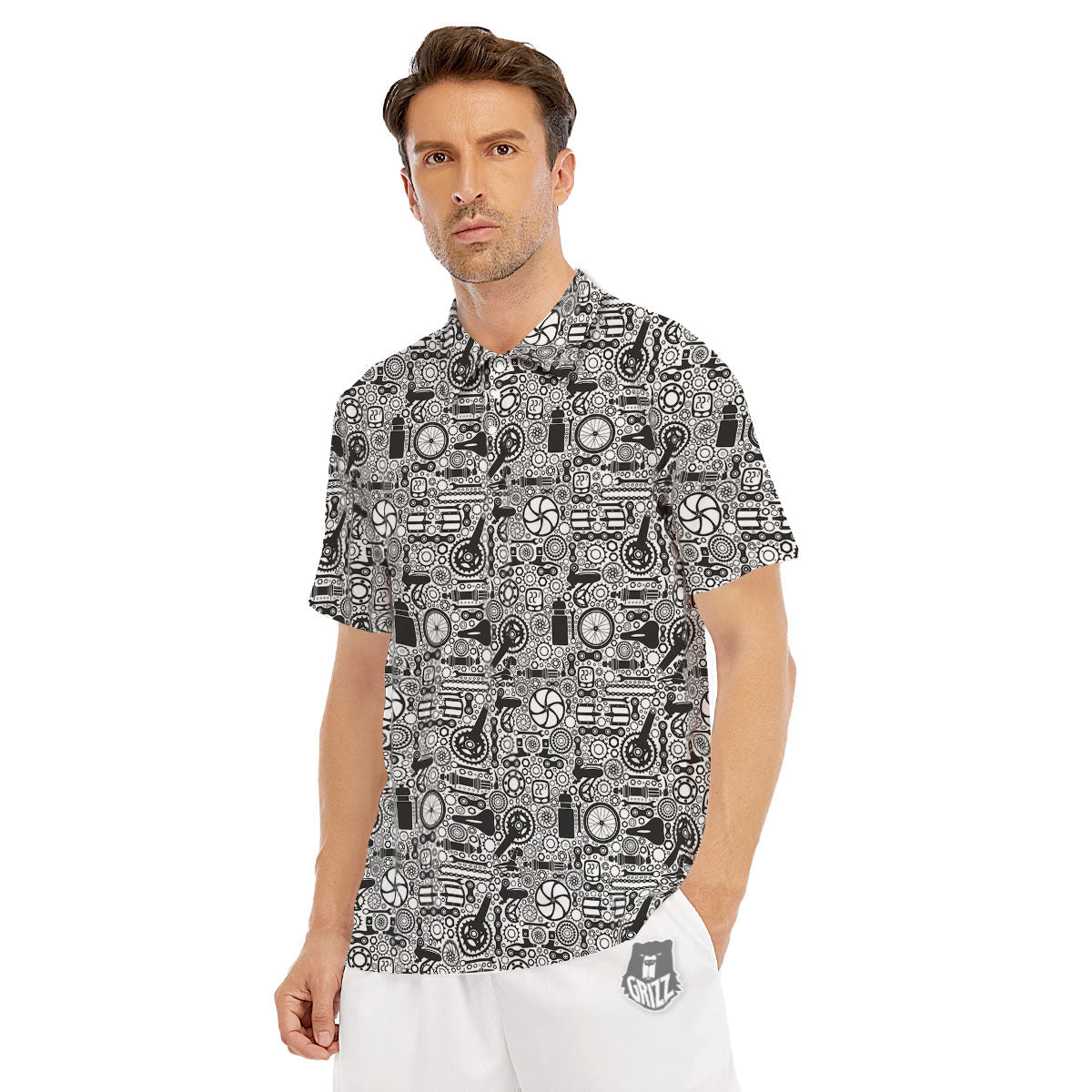 Mechanic White And Black Print Pattern Men's Golf Shirts-grizzshop