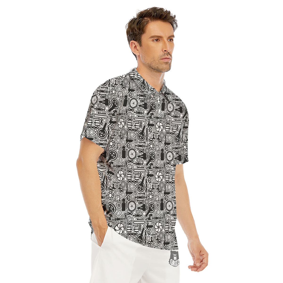 Mechanic White And Black Print Pattern Men's Golf Shirts-grizzshop