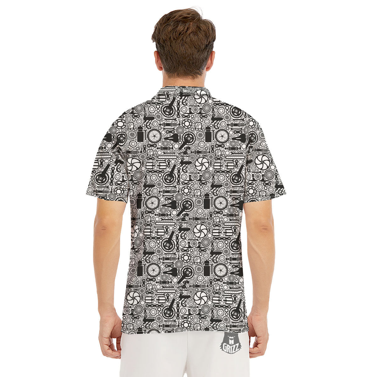 Mechanic White And Black Print Pattern Men's Golf Shirts-grizzshop