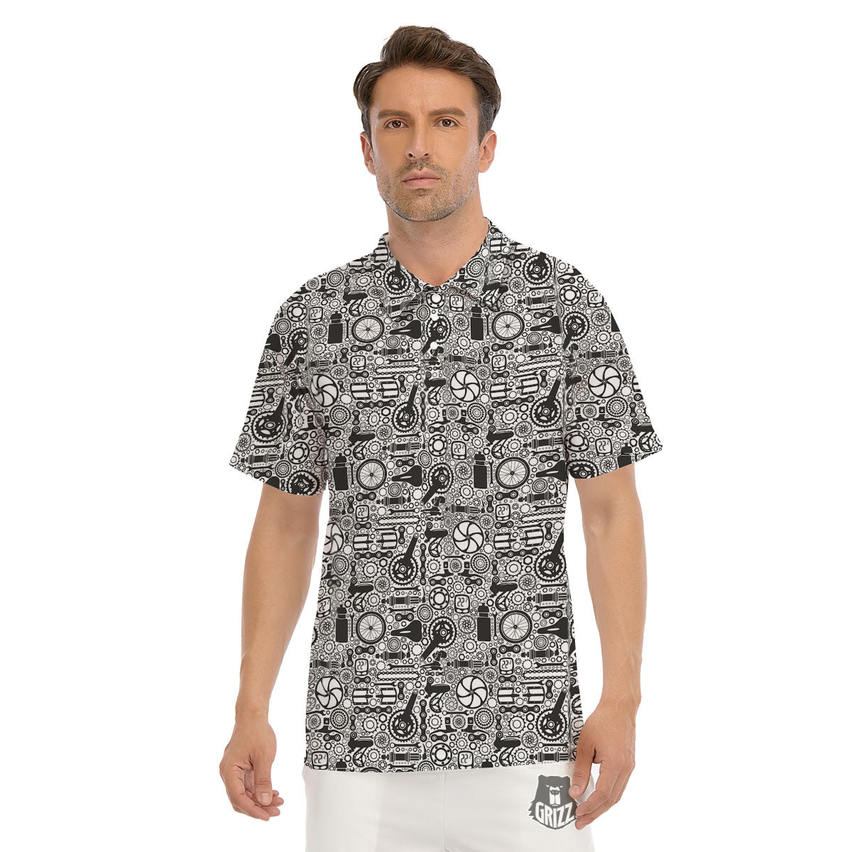 Mechanic White And Black Print Pattern Men's Golf Shirts-grizzshop