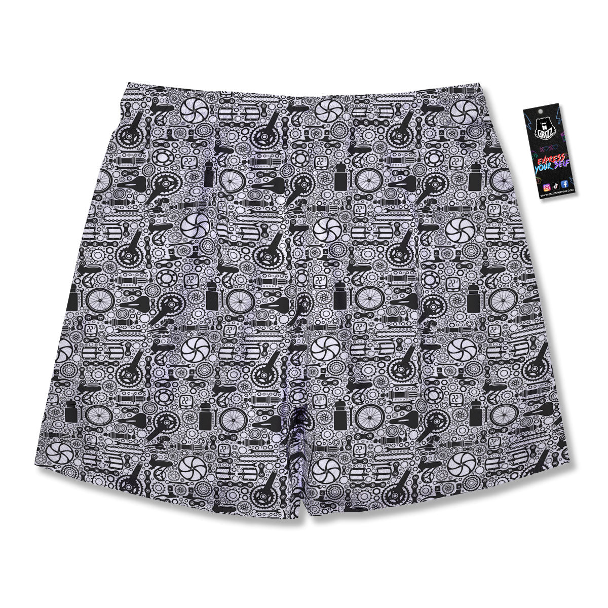 Mechanic White And Black Print Pattern Men's Running Shorts-grizzshop