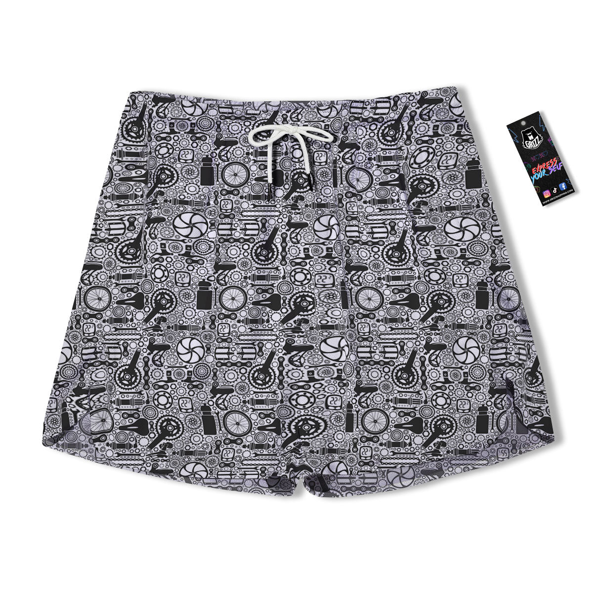 Mechanic White And Black Print Pattern Men's Running Shorts-grizzshop