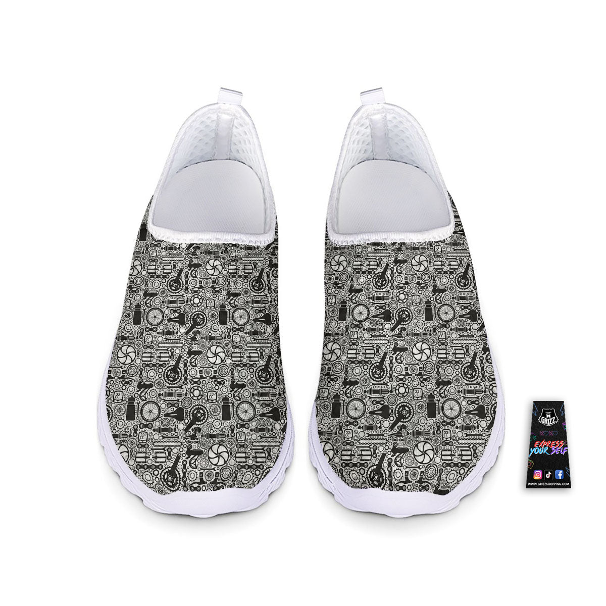 Mechanic White And Black Print Pattern Nurse Shoes-grizzshop