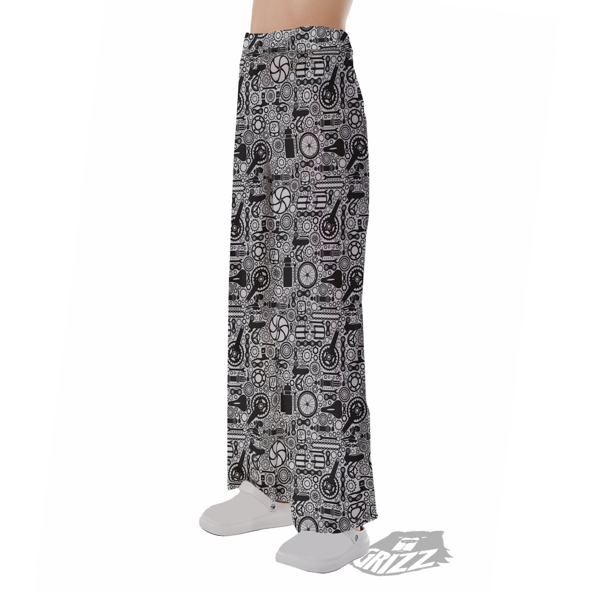 Mechanic White And Black Print Pattern Pajama Pants-grizzshop