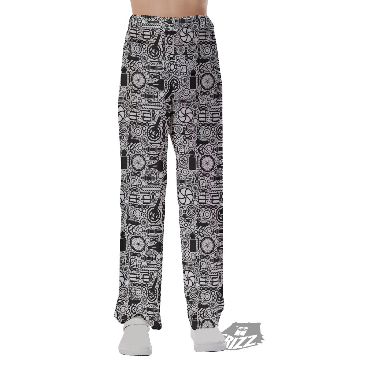 Mechanic White And Black Print Pattern Pajama Pants-grizzshop