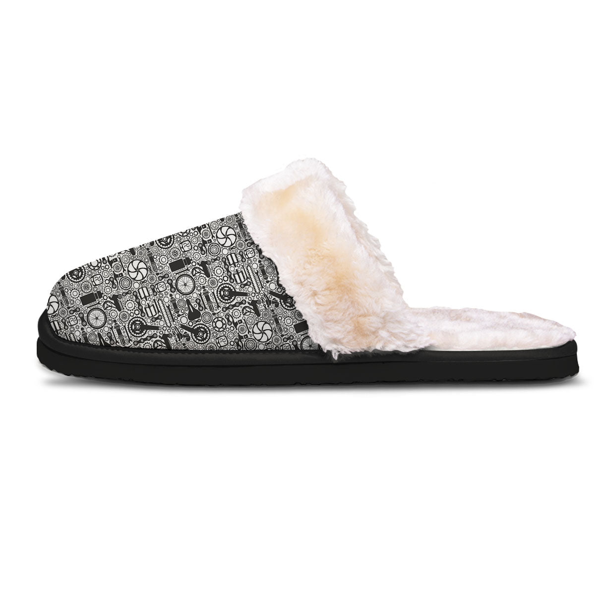 Mechanic White And Black Print Pattern Slippers-grizzshop